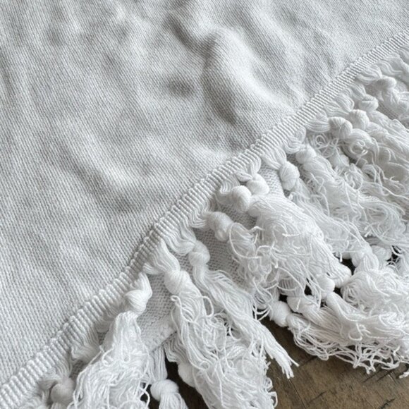 White Sleeveless Dress with Fringe Hem Cotton blend - Picture 3 of 7